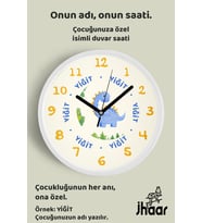 İsme Özel Sevimli Dinozor Çocuk Odası Duvar Saati Orta Boy 30 cm Beyaz Camlı Sessiz