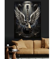 Kanatlı Gitar Rock N Roll Dekoratif Kanvas - Mdf Ahşap Tablo