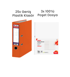25 Adet Tigra Geniş Klasör 3 Adet Noki 100'lü Poşet Dosya Ofis Seti