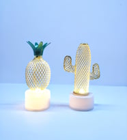MOBGİFT Mini Metal Kaktüs Ve Ananas Model 2'li Mini Gece Masa Lambası (Sarı)