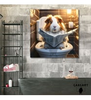 Tekli Kare Kanvas Banyo Tablosu Gazete Okuyan Sevimli Ginepig