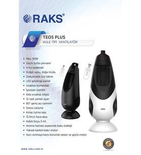 Raks Teos Plus Kule Tipi Uzaktan Kumandalı Vantilatör
