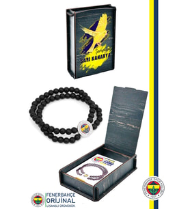 Fenerbahçe Orijinal Lisanslı Fb Logo Çiftli Mat Onix Doğaltaş Bileklik Kanarya Baskılı He (Siyah)