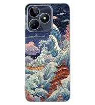 Realme C53 Uyumlu Kanagawa Dalga Kolaj Desenli Şeffaf Telefon Kılıfı