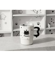 500ml Kapaklı Pipetli Kawaii Kedi Tasarımlı Kupa Bardak Siyah Beyaz Sevimli Model