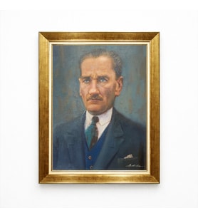 Tablore Mavi Gözlü Dev Atatürk Portresi Kanvas Tablo - Altın Varaklı Şık Çerçeve Sanat Tablosu