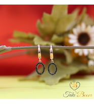 Siyah Taşlı Sallantılı Oval Gümüş Küpe