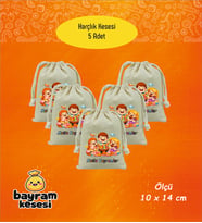 Bayram Harçlık Kesesi 5'li – Baskılı Ham Bez Bayram Kesesi, Çocuklar İçin Bayram Hediyesi  Model-4