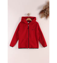 Monox Lastik Manşetli Fermuarlı Kapüşonlu Çocuk Unisex Polar Ceket (Kırmızı)