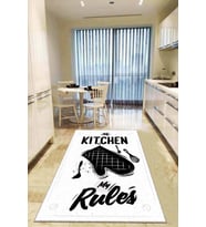 Beyaz Kaymaz Tabanlı My Kitchen My Rules Mutfak Halısı AR846