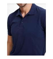 Erkek Lacivert Polo Yaka Slimfit Basic Tshirt