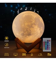 Bluetooth Hoparlörlü Ay Gece Lambası 8 Renkli Dokunmatik Uzaktan Kumandalı 15 Cm (Beyaz)