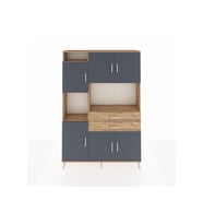 Arges Dolap 8 Raflı 2 Çekmeceli 6 Kapaklı 132x30x195 Çam-Antrasit/Çam