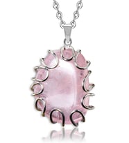 Sertifikalı Yüksek Kalite El Örmesi Doğal Pembe Kuvars Taşı Doğal Taş Kolye (Çok Renkli)