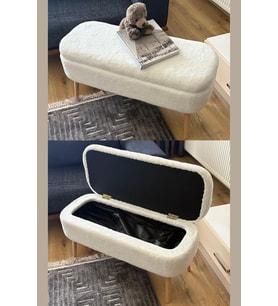Wellsoft Kırık Beyaz Sandıklı Puf Kedi Yatağı Makyaj Masası Pufu
