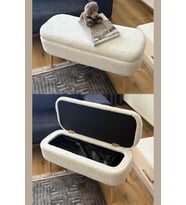 Wellsoft Kırık Beyaz Sandıklı Puf Kedi Yatağı Makyaj Masası Pufu