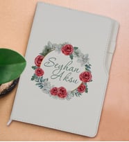 BK Gift Kişiye Özel Çiçek Tasarımlı Beyaz Termo Deri Not Defteri 15x21cm-8