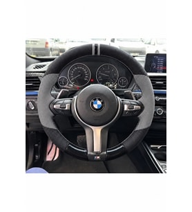 BMW F01/F02 Dikme Direksiyon Kılıfı Delikli Deri Parlak Siyah Gri Detay Çift Yüzük ve Dikiş 2012-2015