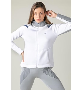 Maraton SlimFit Kadın Kapüşonlu Beyaz Tracktop