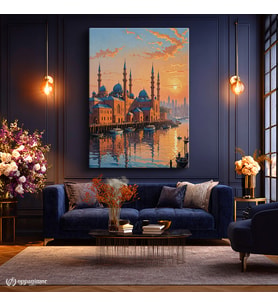 Dikey Kanvas Tablo Cami ve Deniz Şehir Mimari Tablo Ev Ofis Duvar Dekoru