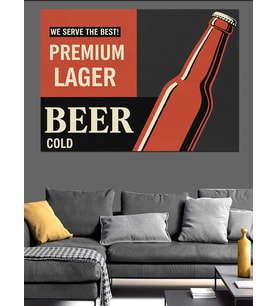 Premium Bira Şişesi Reklamı Dekoratif Kanvas - Mdf Ahşap Tablo