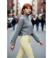 Kadın Oversize Super Crop Balıkçı Yaka Uzun Kollu Akrilik Triko Kazak Kışlık Günlük Şıklık