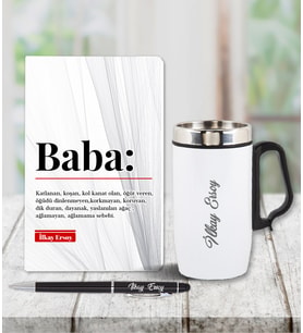 Kişiye Özel Babalar Günü Temalı Defter & Kalem & Çelik Termos Seti