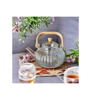Bambu Saplı Cam Süzgeçli Cam Demlik Çay Bitki Çayı Demleme Isıya Dayanıklı Borosilikat 1000 Ml