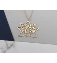 24 Ayar Has Altın Kaplama Lotus Çiçeği Gümüş Kolye