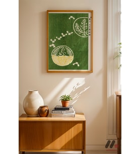 Yeşil Botanik Japon Poster, Ahşap Çerçeveli Duvar Tablosu - Modern Ev Dekorasyonu