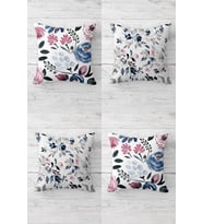 Batik Desen Gül Ve Çiçekler Gizli Fermuarlı Kırlent Kılıfı Koltuk Yastık Kılıfı Takım 4adet (Mavi-Pembe)