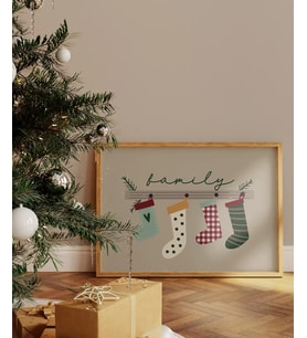 Çerçevesiz Poster Aile ile Yılbaşı Mutluluğu (Çok Renkli)