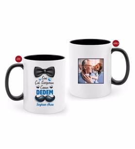 BK Gift Kişiye Özel Canım Dedem Tasarımlı Fotoğraflı Siyah Beyaz Kupa Bardak-2