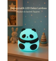Dekoratif Aydınlatma Sevimli Panda Silikon Renk Değiştiren LED USBli Çocuk Odası Gece Masa Lambası (Çok Renkli)