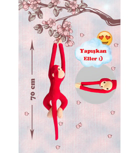 Milja Peluş Maymun, 70 Cm, Elleri Yapışabilen (Kırmızı)