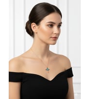 925 Ayar Papatya Silver Mavi Opal Akışlı Kutup Yıldızı Kolye.rose.gold.rodaj