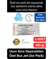 5 Adet 480 gr Soğutucu Jel Poşet Buz Aküsü Yolculuk Seyahat Yiyecek İçin Uygun Uzun Süre Dayanım