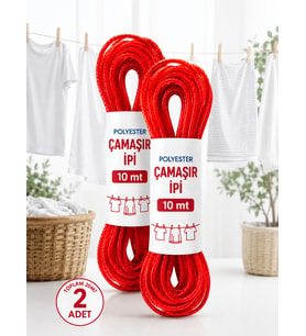 Beylini 2 Adet 10 mt Polyester Çamaşır İpi PVC Kaplama Sarkma Yapmaz Balkon Çamaşır Askılığı Çok Amaçlı Kurutma Kırmızı