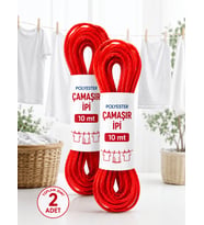 Beylini 2 Adet 10 mt Polyester Çamaşır İpi PVC Kaplama Sarkma Yapmaz Balkon Çamaşır Askılığı Çok Amaçlı Kurutma Kırmızı