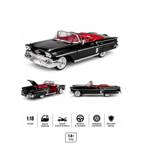 1:18 1958 Chevy Impala Siyah Diecast Model Klasik Araba
