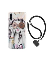 Samsung Galaxy A70 Kılıf Desenli Silikon Boyun Askılı Donut Girl 1408