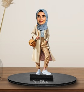 Kişiye Özel Tesettürlü Kadın Arkadaş Tasarımlı Karikatür Biblo  261
