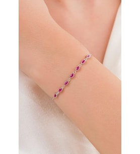 Gümüş Koyu Pembe Zirkon Taşlı Mekik Pırlanta Modeli Su Yolu Bileklik (Pembe-Pembe)