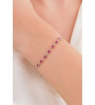 Gümüş Koyu Pembe Zirkon Taşlı Mekik Pırlanta Modeli Su Yolu Bileklik (Pembe-Pembe)