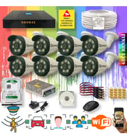 Qromax 8 Kameralı Set - Yapay Zeka Özellikli Gece Renkli Gösteren 8 Warm Ledli TurboHD Güvenlik Kamerası Seti 3908W-9008