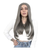 Fiber Sen Uzun Düz Peruk / Koyu Gri