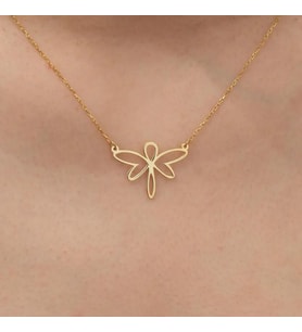 Kişiye Özel 925 Ayar Gümüş Minimal Çizim Yusufçuk Kolye (Gold)