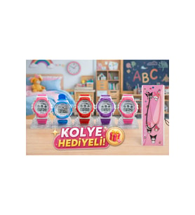 Çocuk Spor Dijital Saat, Alarm, Kronometre, 3 ATM Su Geçirmez ve Figürlü Kolye Hediye