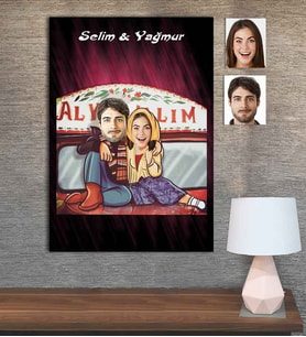 Kişiye Özel Karikatür Baskılı Ahşap Tablo Sevgili-33 30x40