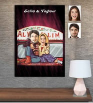 Kişiye Özel Karikatür Baskılı Ahşap Tablo Sevgili-33 30x40